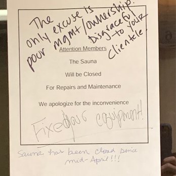 LA Fitness - Members voicing frustration over misleading signage posted on sauna door - Gyms Near Me - Austin, Texas LA Fitness - Members voicing frustration over misleading signage posted on sauna door - Gyms Near Me - Austin, Texas
