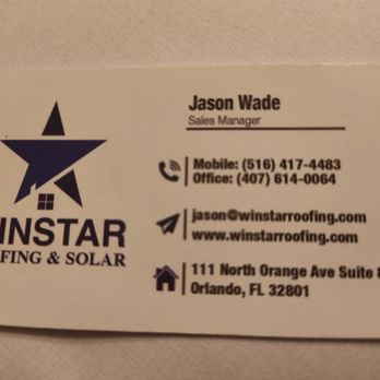 Winstar Roofing & Solar - Business card Jone Wade - Roofing Near Me Winstar Roofing & Solar - Business card Jone Wade - Roofing Near Me