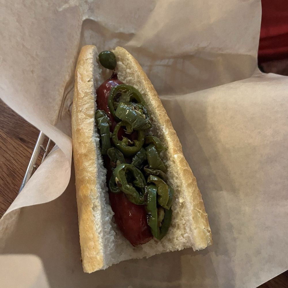 Würst Bier Hall - Bratwurst with jalapeño topping - German Near Me - Fargo, North Dakota Würst Bier Hall - Bratwurst with jalapeño topping - German Near Me - Fargo, North Dakota