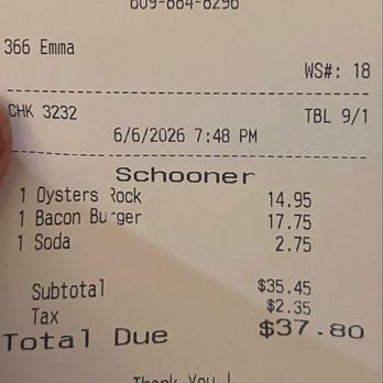 The Lobster House - Receipt for 1. Gratuity not included. Not bad. - Seafood Markets Near Me - Cape May, New Jersey