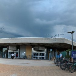 Eglinton West Subway Station - Panoramic out front of the station on Eglinton a West. July 2018