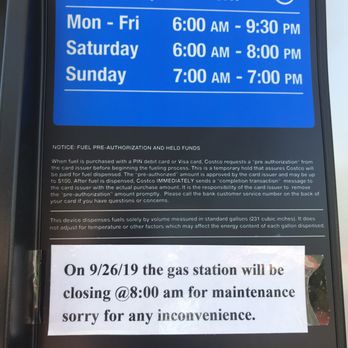 Costco Gasoline - Hours and closed 9/26/19 for maintenance sign - Gas Stations Near Me - Tracy, California Costco Gasoline - Hours and closed 9/26/19 for maintenance sign - Gas Stations Near Me - Tracy, California