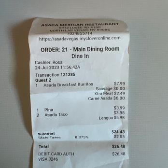 ASADA - Receipt - Mexican Near Me - North Las Vegas, Nevada ASADA - Receipt - Mexican Near Me - North Las Vegas, Nevada