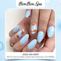Bon Bon Spa - Get almond-shaped nails this winter for a stunning look! Elegant curves and winter-perfect shades are just a booking away.