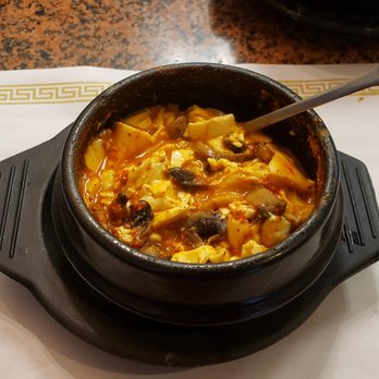 Young Dong Tofu - Mushroom tofu soup medium spice with egg stirred - Korean Near Me - Arcadia, California