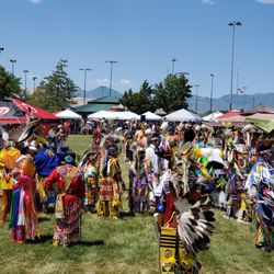 South Jordan City Park - Grand Entry about to start the Pow Wow July 22, 2023