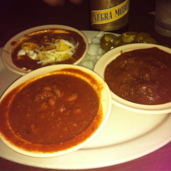 Texas Chili Parlor - Habanero, XX and XXX clockwise from the bottom. - American Near Me - Austin, Texas