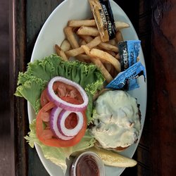 Chattanooga Billiard Club - Swiss Cheese and mushroom burger,with tomato,lettuce,red onions,pickles and a side of fries.OMG!