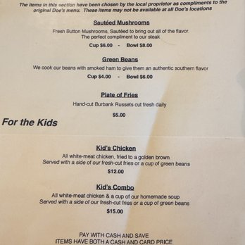 Doe's Eat Place - Menu - Sept 2026 - Steakhouses Near Me - Fayetteville, Arkansas Doe's Eat Place - Menu - Sept 2026 - Steakhouses Near Me - Fayetteville, Arkansas