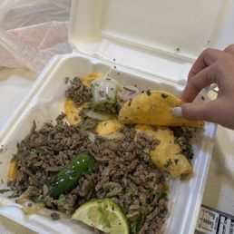 Overcooked, and greasy meat with cold tortillas ! Horrible