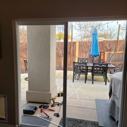 Old glass out, door frame next