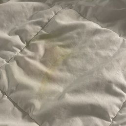 Yellow stain on the comforter. Yellow stain on the comforter.