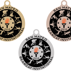 Custom design die-cast medals in gold, silver and bronze. Laser engraving on all medals for event and placement.