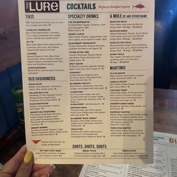 The Lure - Cocktail menu - Pool Halls Near Me - Saint Petersburg, Florida