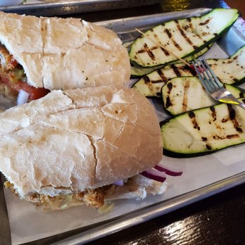 Shuck Me Denton - Oyster poboy with grilled zucchini - Seafood Near Me - Denton, Texas Shuck Me Denton - Oyster poboy with grilled zucchini - Seafood Near Me - Denton, Texas