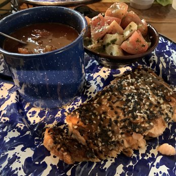 Bleu House - salmon teriyaki plate, brisket chili and tomatoes and mozzarella - Sandwiches Near Me - Norcross, Georgia