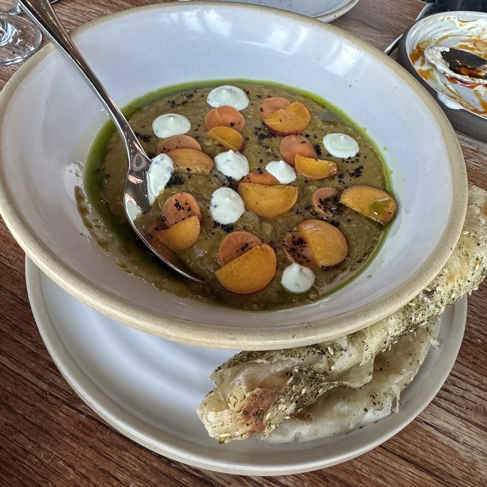 Rustic Canyon - Red lentil dal with nectarines. - Wine Bars Near Me - Santa Monica, California Rustic Canyon - Red lentil dal with nectarines. - Wine Bars Near Me - Santa Monica, California
