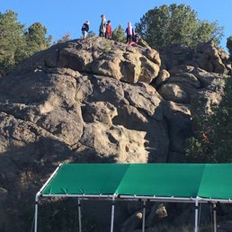 Group camping area with covered picnic tables & rock outcroppings to climb. Group camping area with covered picnic tables & rock outcroppings to climb.