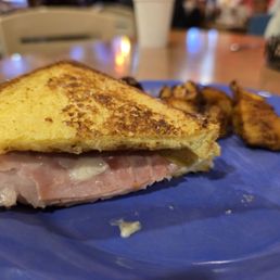French toast ham and swiss for breakfast.... Oddly good.