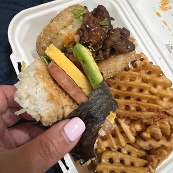 KoJa Kitchen - Beef Koja with waffle fries and the signature musubi - Asian Fusion Near Me - Dublin, California KoJa Kitchen - Beef Koja with waffle fries and the signature musubi - Asian Fusion Near Me - Dublin, California