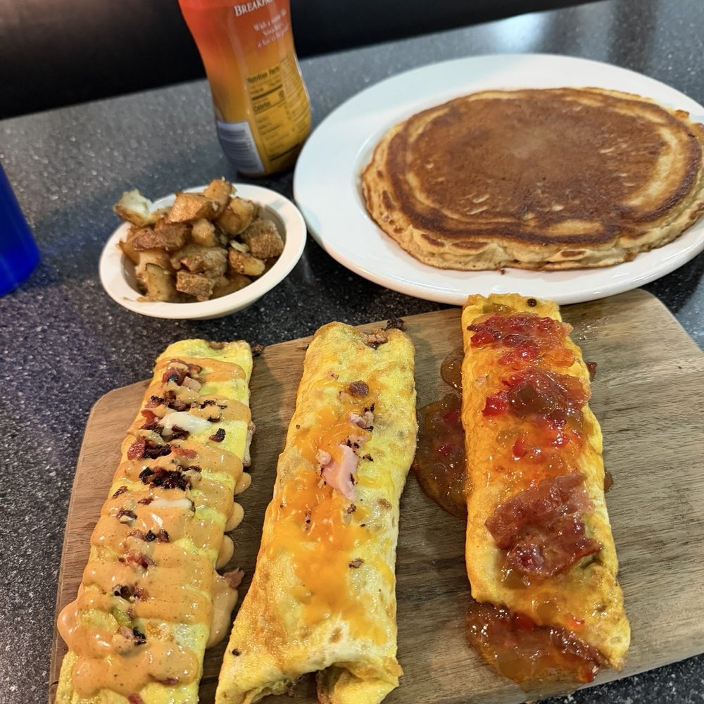 Dixie Restaurant - Omelet flight with pancakes - Southern Near Me - Petersburg, Virginia Dixie Restaurant - Omelet flight with pancakes - Southern Near Me - Petersburg, Virginia