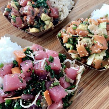 Poke-Poke - JT Spicy (Top), Shiso Salmon (Right), and Aloha Custom (Bottom) - Seafood Near Me - Austin, Texas