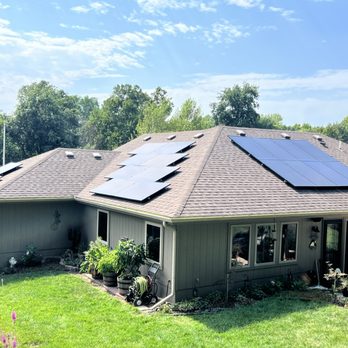 Helio GreenTech - Clean install minimal conduit, black glass on roof, helping reduce your bills and carbon foot print. - Solar Installation Near Me - Lee's Summit, Missouri Helio GreenTech - Clean install minimal conduit, black glass on roof, helping reduce your bills and carbon foot print. - Solar Installation Near Me - Lee's Summit, Missouri