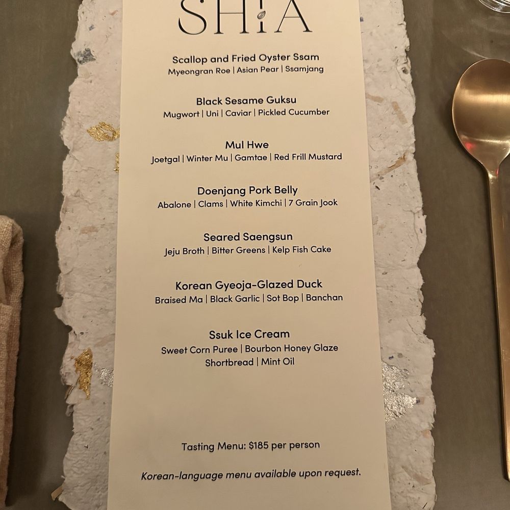 SHIA - Menu (May 2025) - Korean Near Me - Washington, DC, District of Columbia