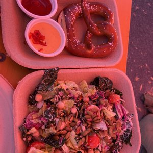 Photo of Wursthall - San Mateo, CA, United States. Pretzel and chopped salad