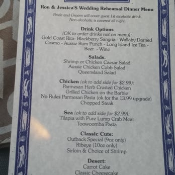 Outback Steakhouse - Custom menu made just for our party for no extra charge. - Steakhouses Near Me - Upland, California Outback Steakhouse - Custom menu made just for our party for no extra charge. - Steakhouses Near Me - Upland, California
