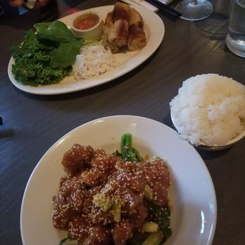 Monsoon Seattle - Soggy rice, Imperial eggrolls & "drunken chicken". The restaurant was probably drunk to think that passes as drunken chicken. - Vietnamese Near Me - Seattle, Washington