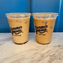 Peppermint cold brew and roasted hazelnut cold brew with moon milk