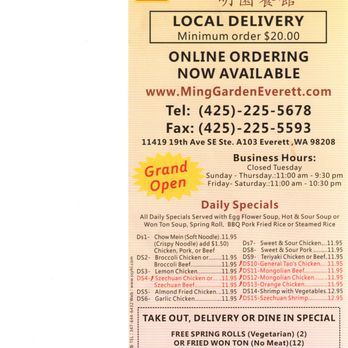 Ming Garden - Menu Page 1 of 6 - Chinese Near Me - Everett, Washington Ming Garden - Menu Page 1 of 6 - Chinese Near Me - Everett, Washington