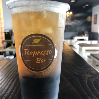 Teapresso Bar - Peach cantaloupe green tea with grass jelly (75% sweet) - Bubble Tea Near Me - Kapolei, Hawaii