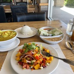 Yellow Curry Chicken, Fresh Rolls (4), Mango Salad, Thai Iced Tea