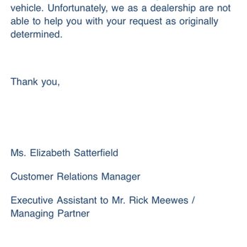 BMW of Springfield - Final letter from dealership turning their back on the customer over a problem that BMW of Springfield caused. - Auto Repair Near Me - Springfield, Missouri BMW of Springfield - Final letter from dealership turning their back on the customer over a problem that BMW of Springfield caused. - Auto Repair Near Me - Springfield, Missouri