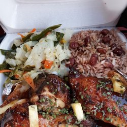 Ayahso Nice Jamaican Grill & Creamery - Jerk chicken, steamed cabbage, rice and beans ($10)
