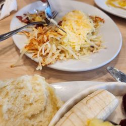 Elmer's Kitchen - Stuffed Hash browns & fruit.