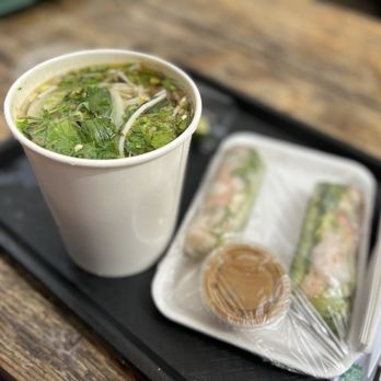 Pho Kup - Beef pho cup and shrimp spring rolls with peanut sauce - Vietnamese Near Me - Albuquerque, New Mexico