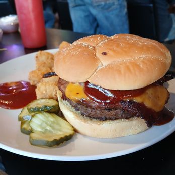 Spruce Street Bar & Grill - The Dirty Cowboy has bacon and ham and barbqu sauce. It also came with crispy onions and barbq sauce. - Burgers Near Me - Myrtle Point, Oregon Spruce Street Bar & Grill - The Dirty Cowboy has bacon and ham and barbqu sauce. It also came with crispy onions and barbq sauce. - Burgers Near Me - Myrtle Point, Oregon