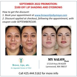 Brows, Lips, etc - September special for initial permanent make up services on lips and brows: $100 off!