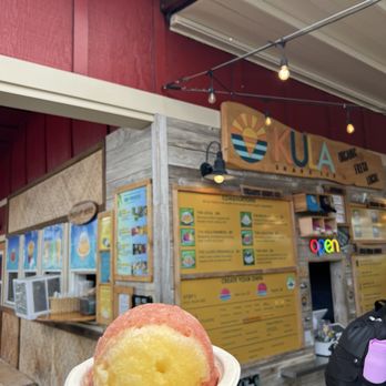 Kula Shave Ice - The Rainbow combination in front of shop - Shaved Ice Near Me - Hilo, Hawaii