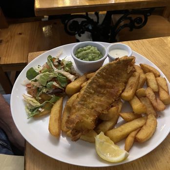 The Gratten Bar - Fish & Chips, with salad. Nice portion. - Irish Pub Near Me - Waterford, WD The Gratten Bar - Fish & Chips, with salad. Nice portion. - Irish Pub Near Me - Waterford, WD