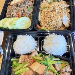 Gor Gai Thai Street Food - Very Authentic Basil Fried Rice; Pad MaMa, and Chinese Broccoli with Krispy side pork -- my husband and I love this place.
