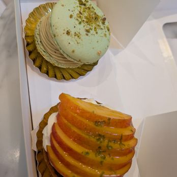 Porto's Bakery & Cafe - Pistachio and chocolate macaron and peach tartlet - Bakeries Near Me - Burbank, California