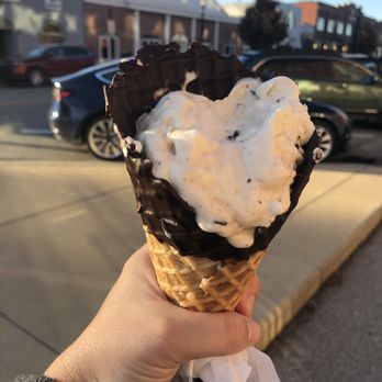 Fundae's Ice Cream & Sweets - Chocolate dipped waffle cone with chocolate chip/toffee ice cream. - Ice Cream & Frozen Yogurt Near Me - Speedway, Indiana Fundae's Ice Cream & Sweets - Chocolate dipped waffle cone with chocolate chip/toffee ice cream. - Ice Cream & Frozen Yogurt Near Me - Speedway, Indiana
