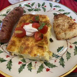 Breakfast #2 - super fluffy quiche(?), house made scone and chicken apple sausage. Breakfast #2 - super fluffy quiche(?), house made scone and chicken apple sausage.