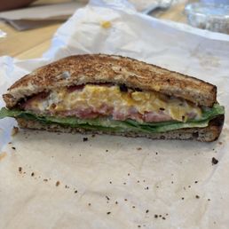 Ralph's Pimiento Cheese with crispy bacon and lettuce on toast. Perfect!