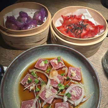 Waipo - (Purple) vegan dumplings (Red) Chicken Tuna steak sashimi style - Asian Fusion Near Me - Stockholm, Alberta Waipo - (Purple) vegan dumplings (Red) Chicken Tuna steak sashimi style - Asian Fusion Near Me - Stockholm, Alberta