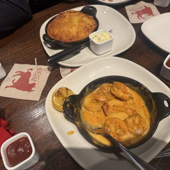 Jack Stack Barbecue - Freight House - Shrimp appetizer and Smoked Jalapeño Cheddar Cornbread - Barbeque Near Me - Kansas City, Missouri